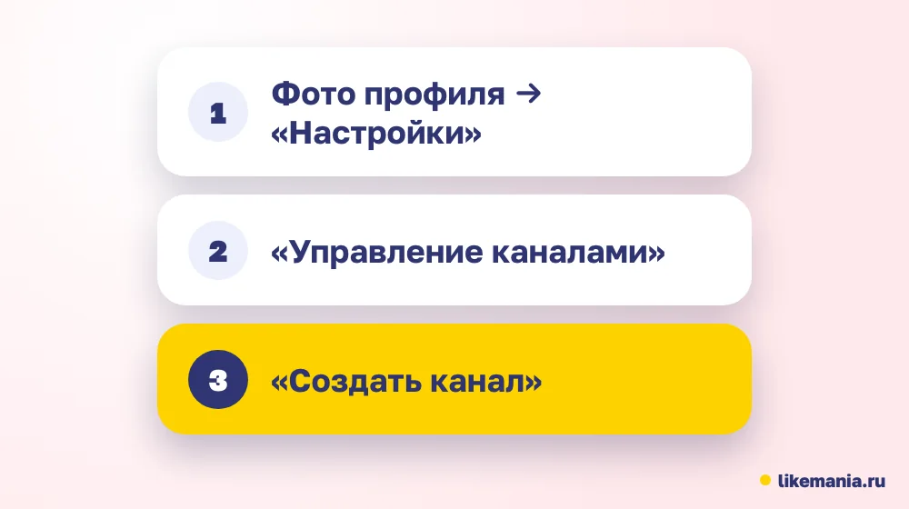 Путь на компьютере: настройки, управление каналами, кнопка «Создать канал»