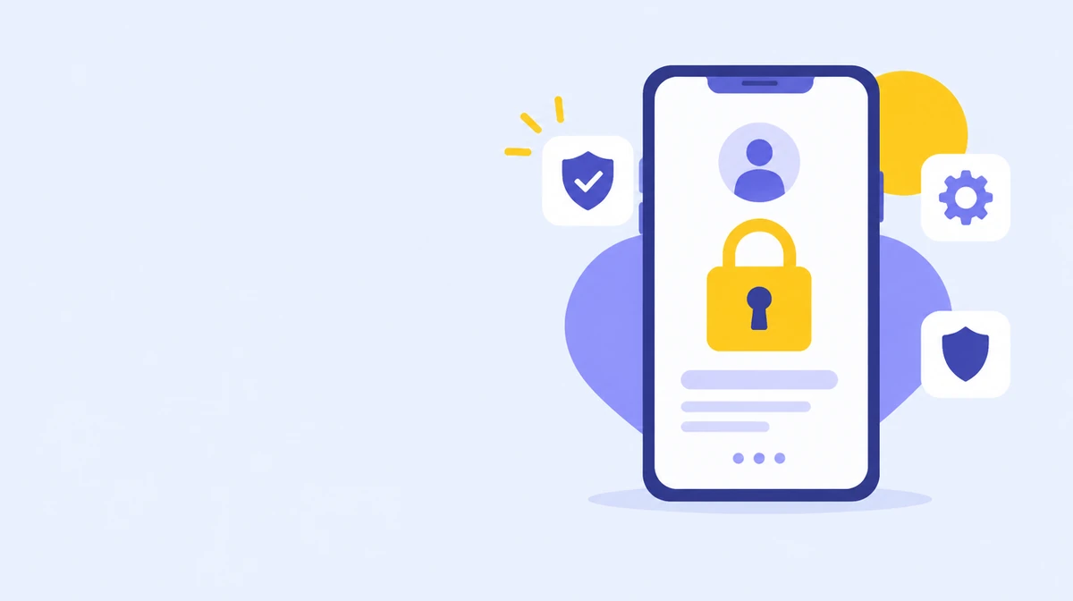 Как закрыть профиль в Одноклассниках. Плоская иллюстрация: смартфон с карточкой профиля и замком на голубом фоне